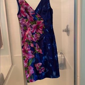 Donna Ricco a-line dress blue/ tropical flowers